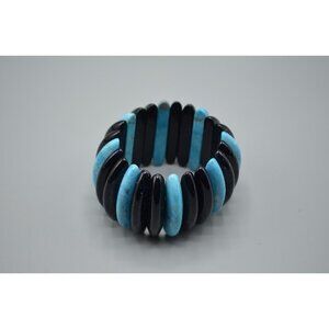 Goldstone & Turquoise Long Bead Stretch Bracelet Chunky Large Bangle Jewelry